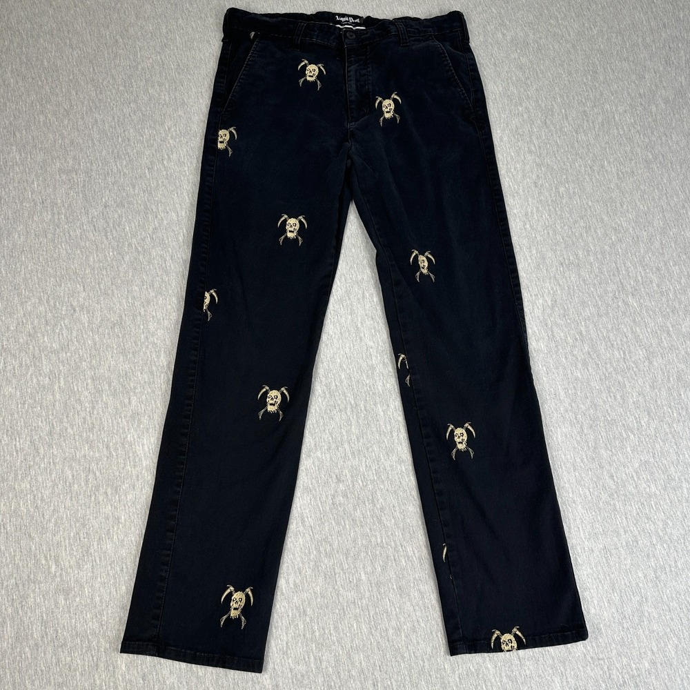 Liquid Death Skull Embroidered Chino Pants Mens 30 Black Murder Your Thirst